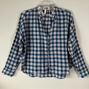 Anthropologie PILCRO Peasant Button Down Shirt M Boho Plaid Cottagecore Spring